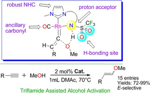 thumbnail for A triflamide-tethered NHC–Rh(I) catalyst for hydroalkoxylation reactions: Ligand-promoted nucleophilic activation of alcohols